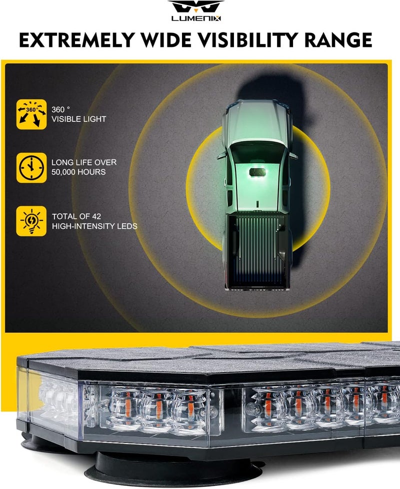 LUMENIX LED Rooftop Strobe Beacon Lights Bar w/Controller Magnetic Emergency Traffic Warning Caution Flashing Light for Construction Vehicles Tow Trucks Snowplow Cars - White Green (Patent Design) - Image 4
